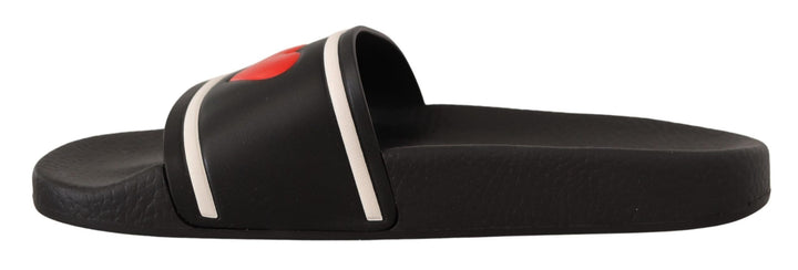 Women’s Dolce &amp; Gabbana Black Leather i Love D&amp;g Slides Sandals