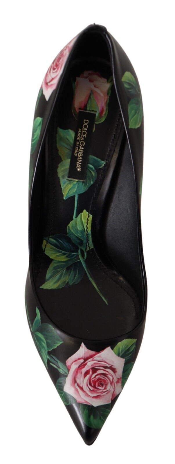 Women’s Dolce &amp; Gabbana Black Leather Roses High Heels Pumps Shoes