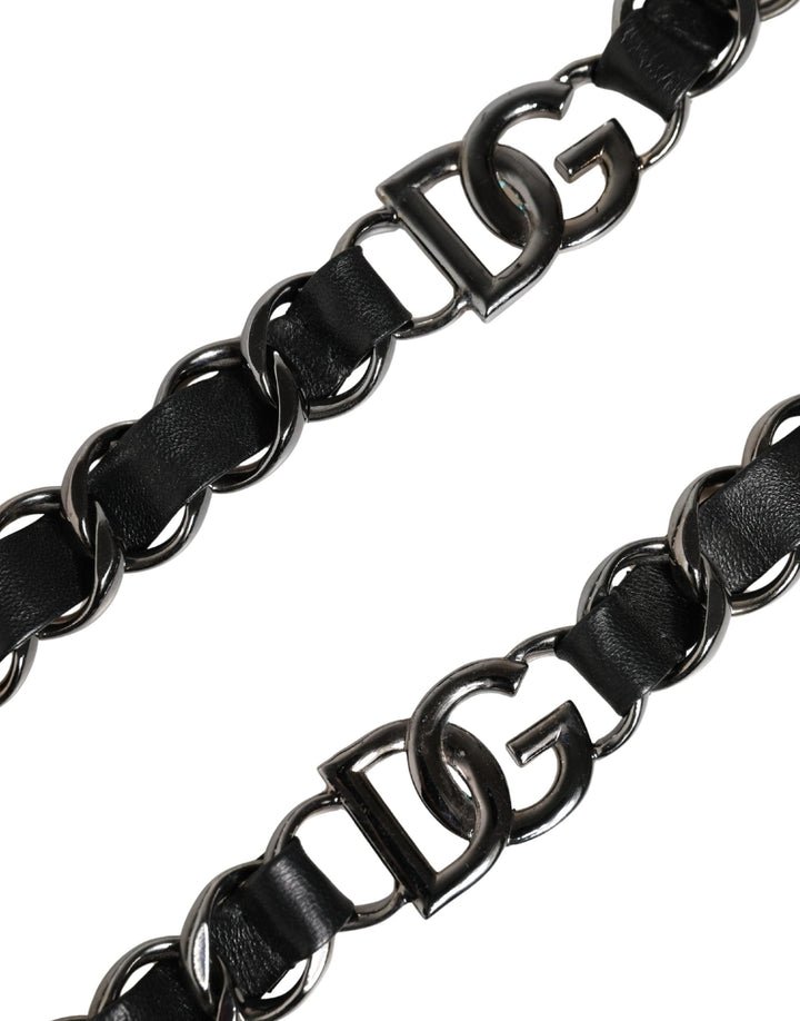 Women’s Dolce &amp; Gabbana Black Leather Silver Chain Bag Accessory Shoulder Strap