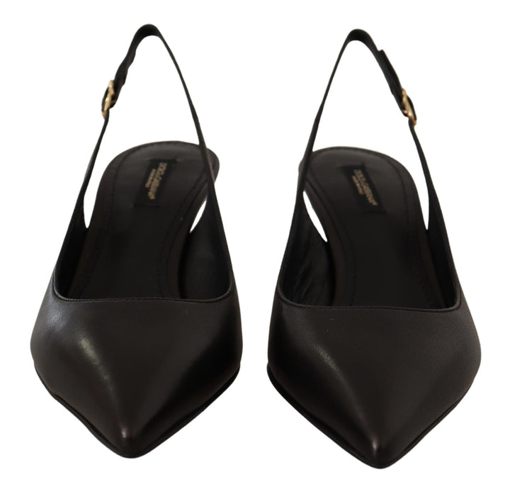 Women’s Dolce &amp; Gabbana Black Leather Slingbacks Heels Pumps Shoes