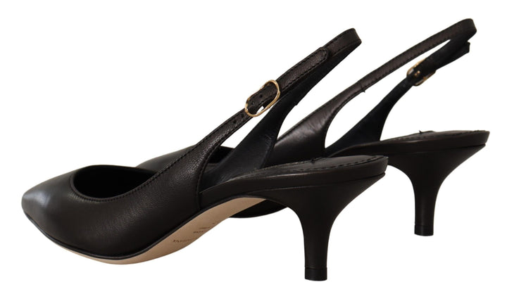 Women’s Dolce &amp; Gabbana Black Leather Slingbacks Heels Pumps Shoes