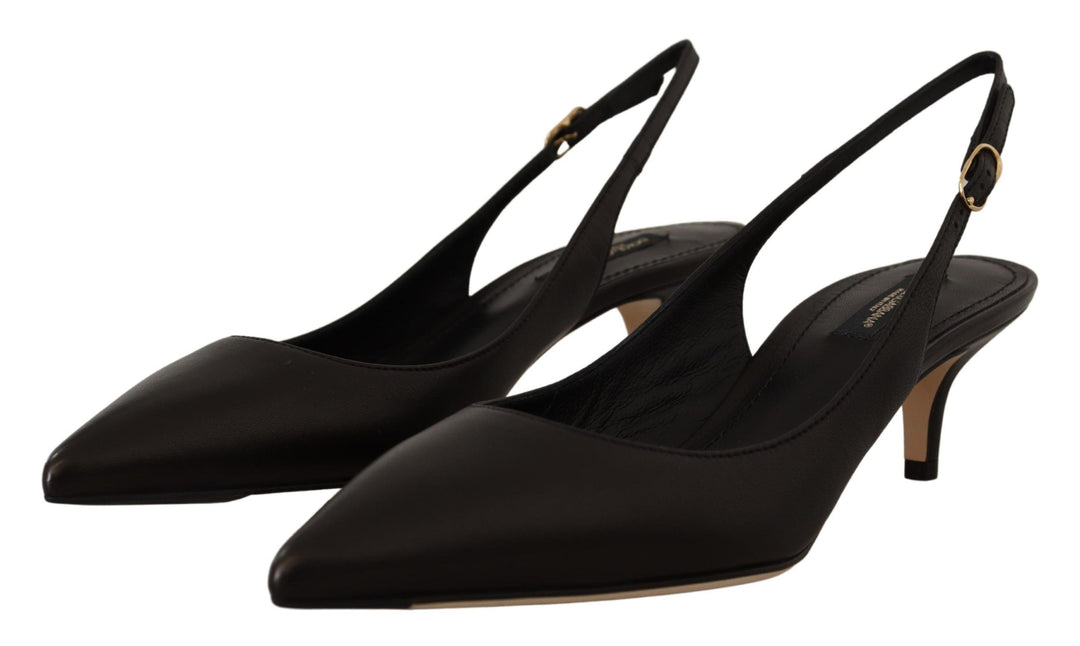 Women’s Dolce &amp; Gabbana Black Leather Slingbacks Heels Pumps Shoes