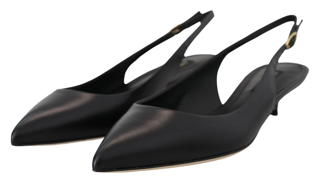 Women’s Dolce &amp; Gabbana Black Leather Slingbacks Heels Pumps Shoes