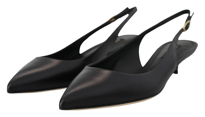 Women’s Dolce &amp; Gabbana Black Leather Slingbacks Heels Pumps Shoes