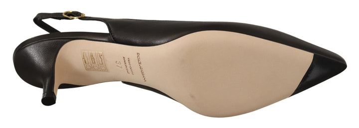 Women’s Dolce &amp; Gabbana Black Leather Slingbacks Heels Pumps Shoes