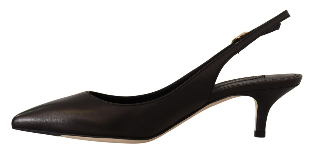 Women’s Dolce & Gabbana Black Leather Slingbacks Heels Pumps Shoes