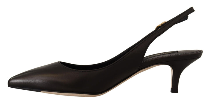 Women’s Dolce &amp; Gabbana Black Leather Slingbacks Heels Pumps Shoes