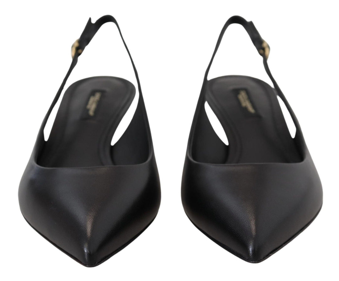 Women’s Dolce &amp; Gabbana Black Leather Slingbacks Heels Pumps Shoes