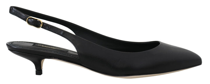 Women’s Dolce &amp; Gabbana Black Leather Slingbacks Heels Pumps Shoes