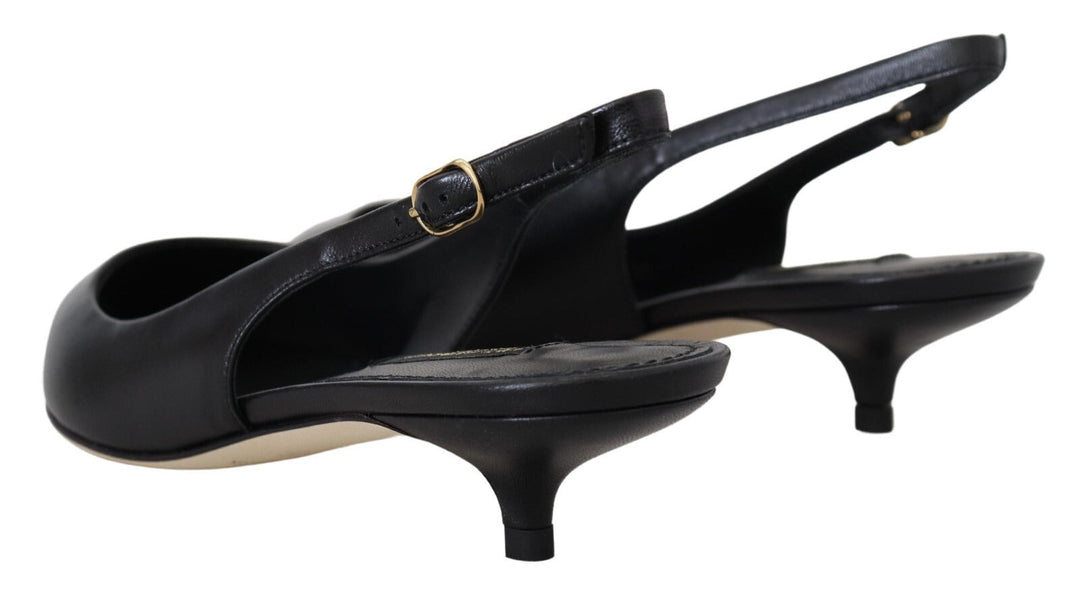 Women’s Dolce &amp; Gabbana Black Leather Slingbacks Heels Pumps Shoes