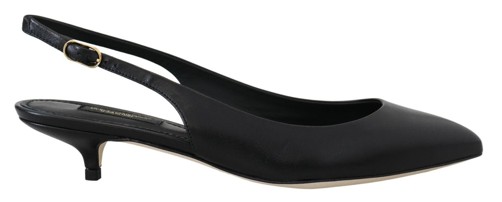 Women’s Dolce & Gabbana Black Leather Slingbacks Heels Pumps Shoes