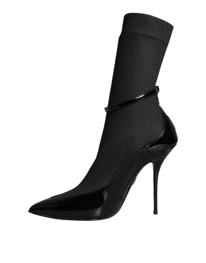 Women’s Dolce &amp; Gabbana Black Leather Stilettos Booties Socks Shoes