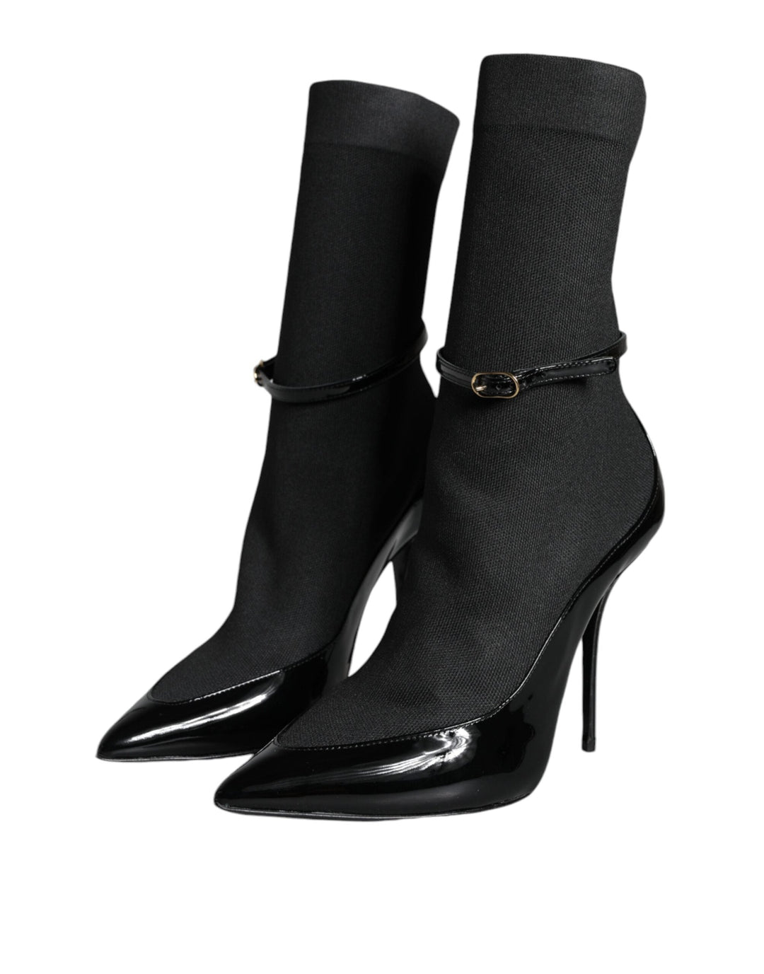 Women’s Dolce &amp; Gabbana Black Leather Stilettos Booties Socks Shoes