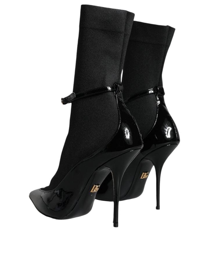 Women’s Dolce &amp; Gabbana Black Leather Stilettos Booties Socks Shoes