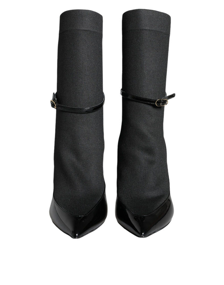 Women’s Dolce &amp; Gabbana Black Leather Stilettos Booties Socks Shoes