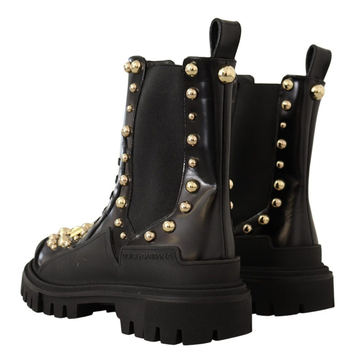 Women’s Dolce &amp; Gabbana Black Leather Studded Combat Boots