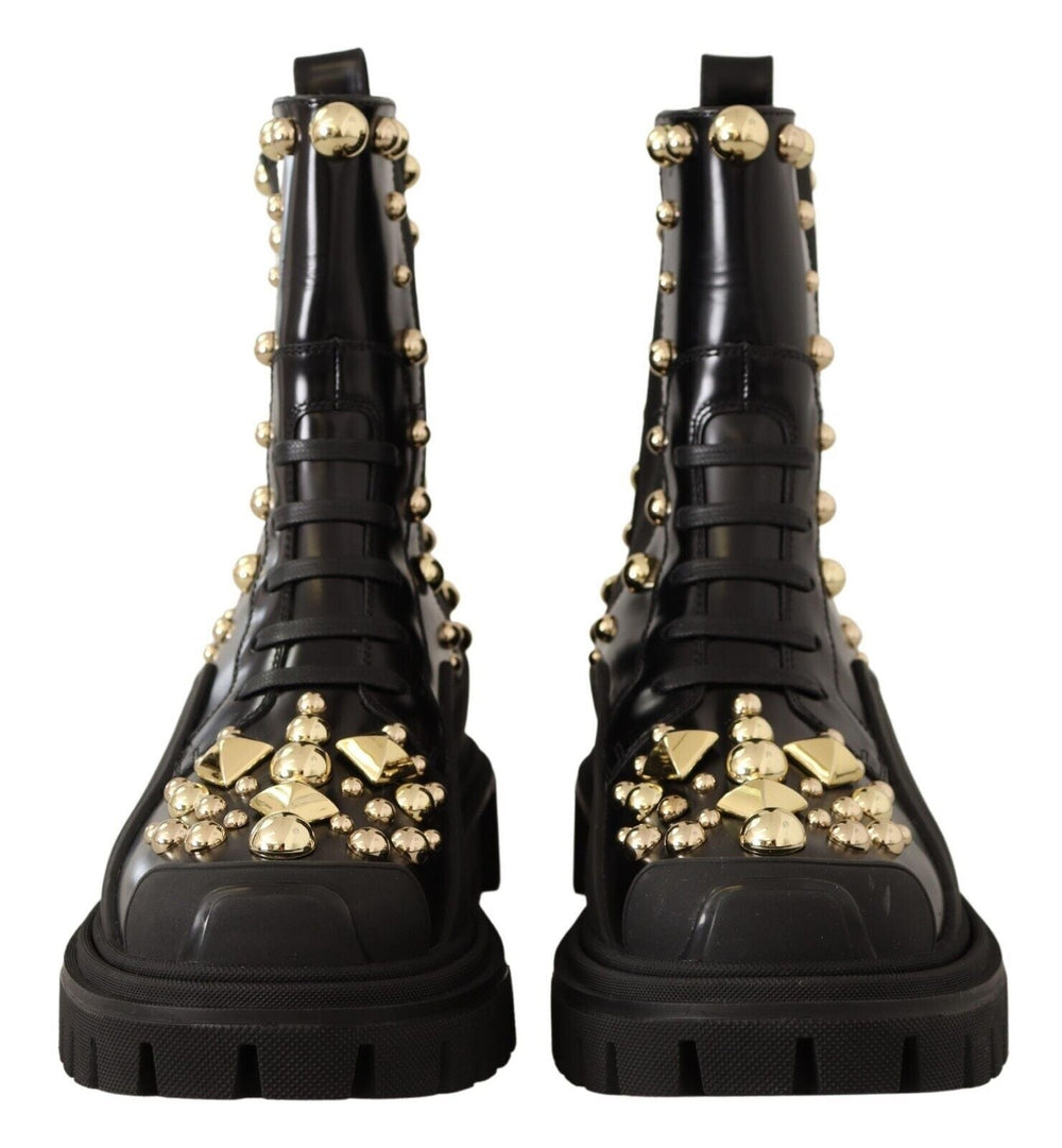 Women’s Dolce & Gabbana Black Leather Studded Combat Boots