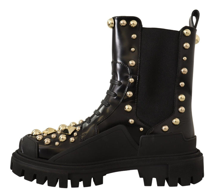 Women’s Dolce &amp; Gabbana Black Leather Studded Combat Boots
