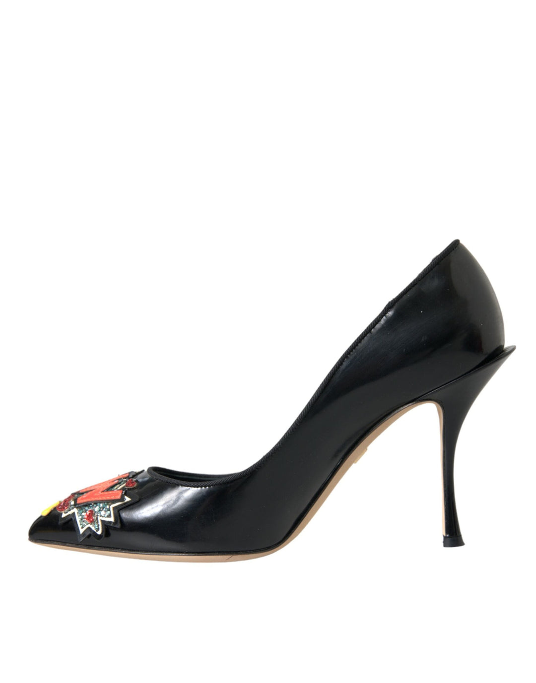 Women’s Dolce &amp; Gabbana Black Leather Wow Patch Heels Pumps Shoes
