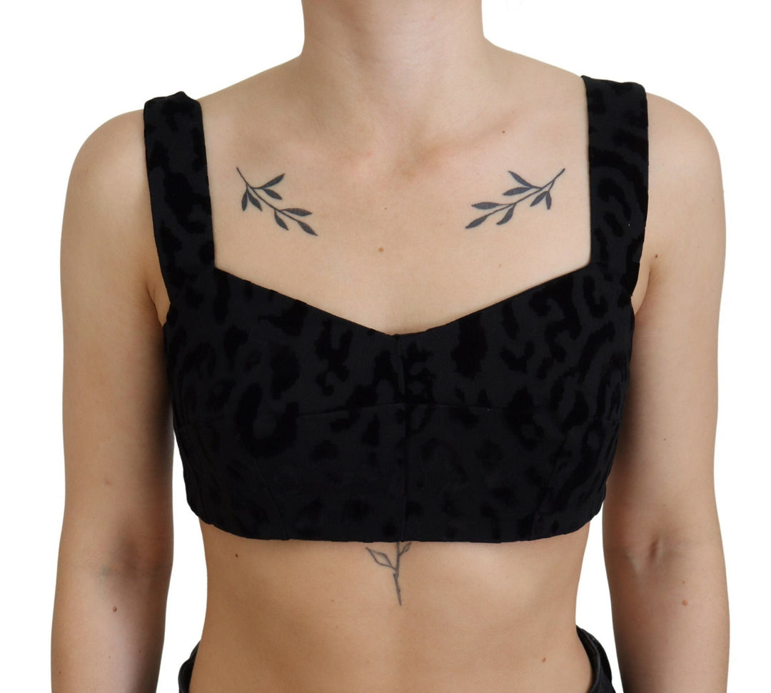 Women’s Dolce &amp; Gabbana Black Leopard Cropped Bustier Corset Bra Top