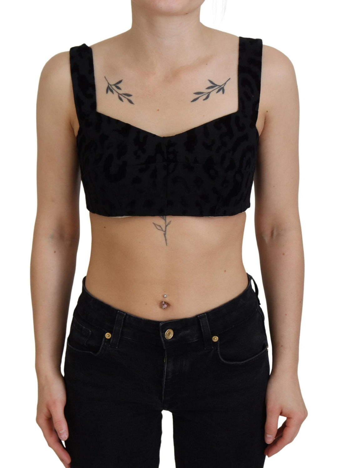 Women’s Dolce &amp; Gabbana Black Leopard Cropped Bustier Corset Bra Top