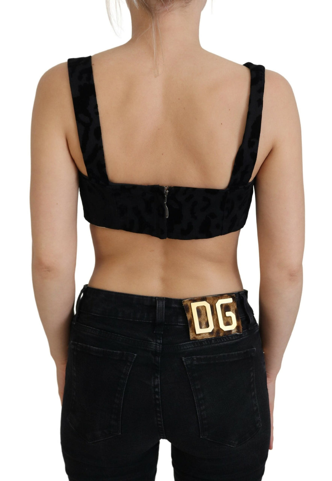 Women’s Dolce &amp; Gabbana Black Leopard Cropped Bustier Corset Bra Top
