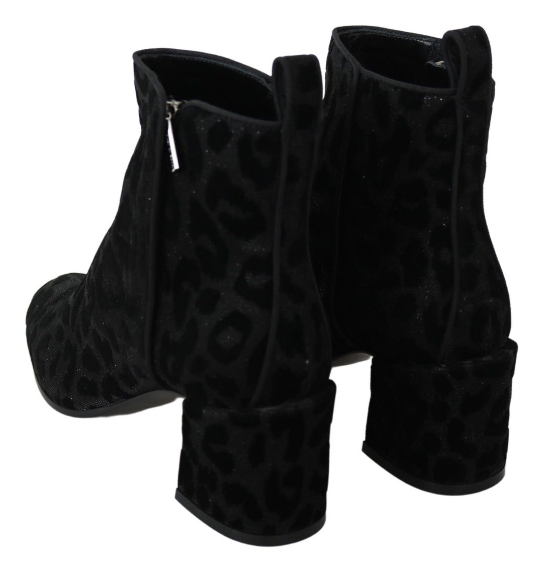 Women’s Dolce &amp; Gabbana Black Leopard Short Boots Zipper Shoes