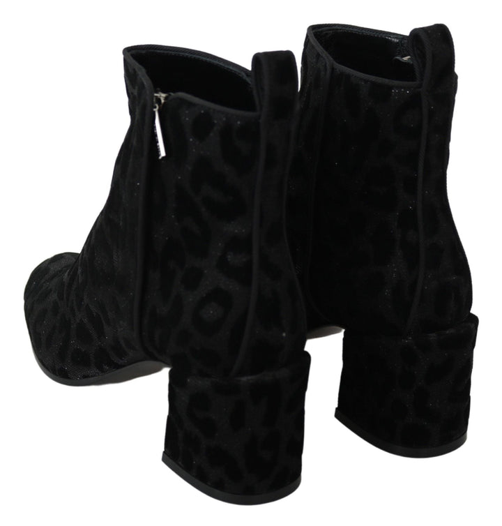 Women’s Dolce &amp; Gabbana Black Leopard Short Boots Zipper Shoes