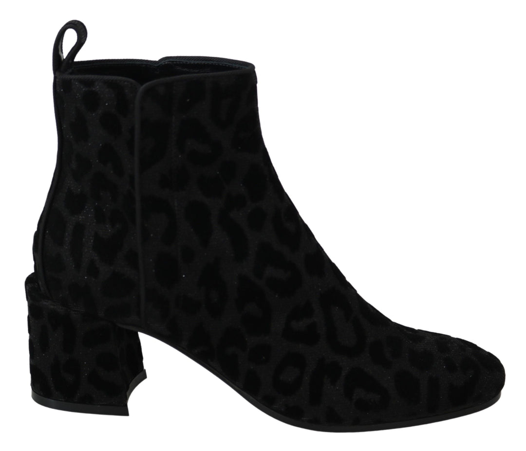 Women’s Dolce &amp; Gabbana Black Leopard Short Boots Zipper Shoes