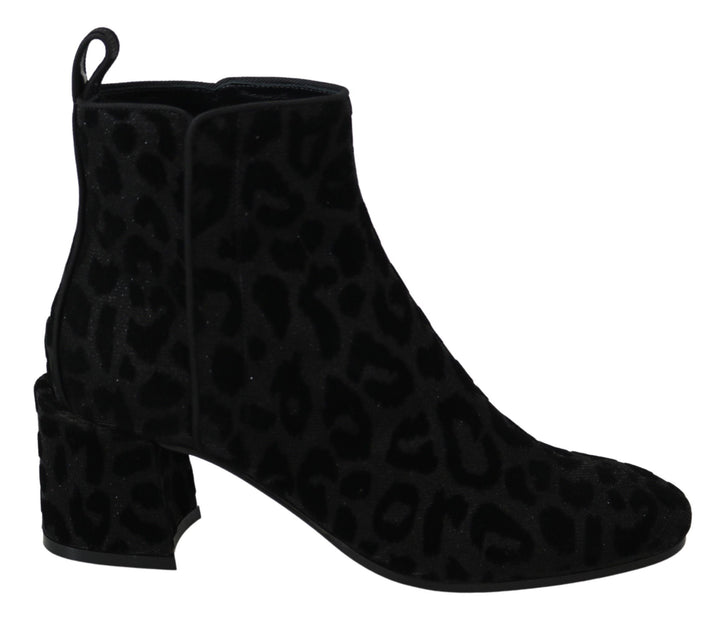 Women’s Dolce &amp; Gabbana Black Leopard Short Boots Zipper Shoes