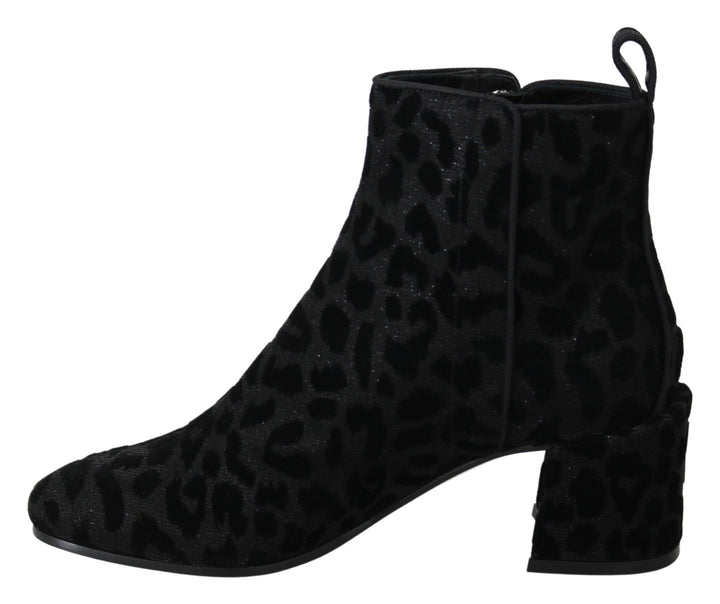 Women’s Dolce &amp; Gabbana Black Leopard Short Boots Zipper Shoes