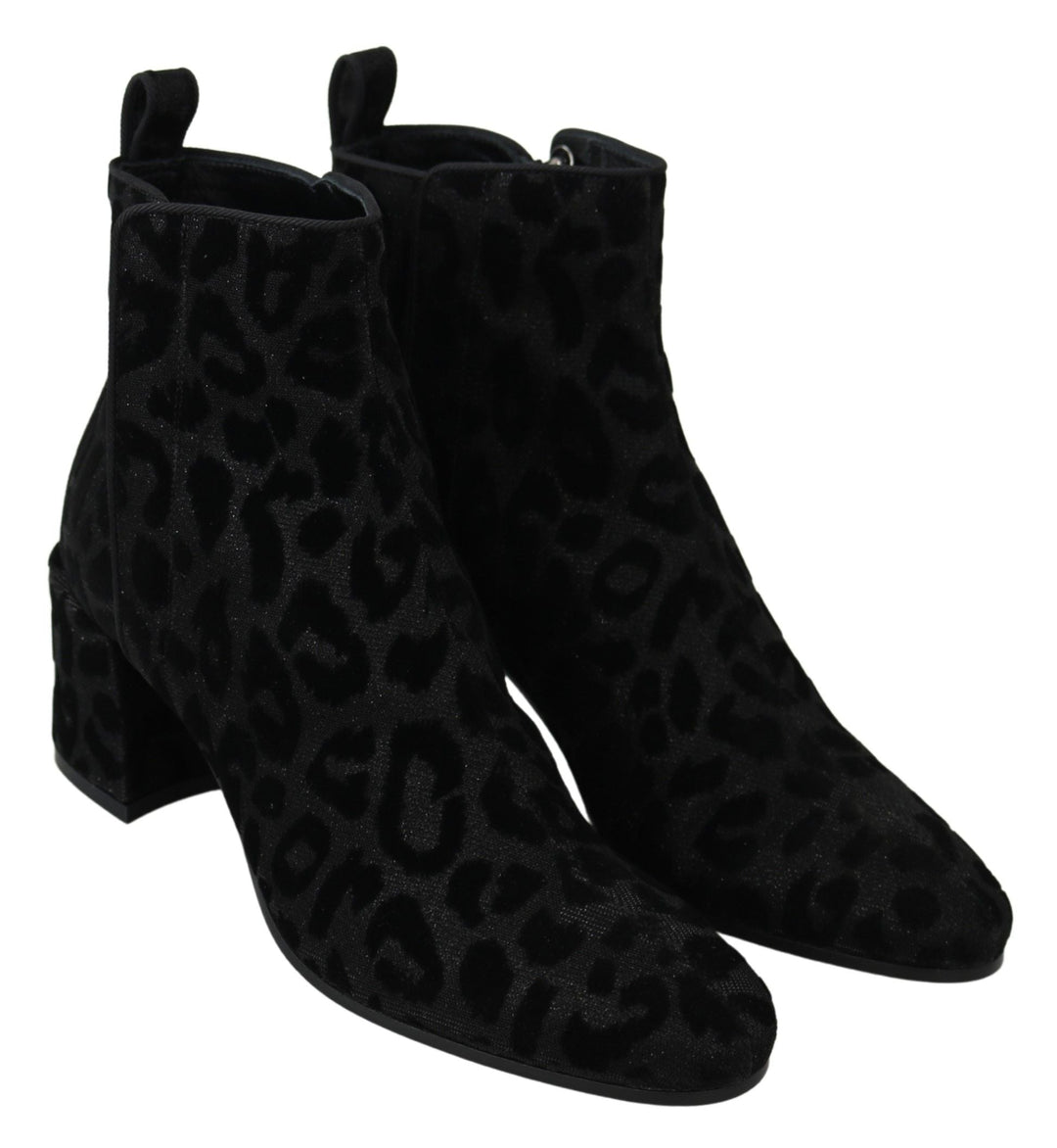 Women’s Dolce &amp; Gabbana Black Leopard Short Boots Zipper Shoes