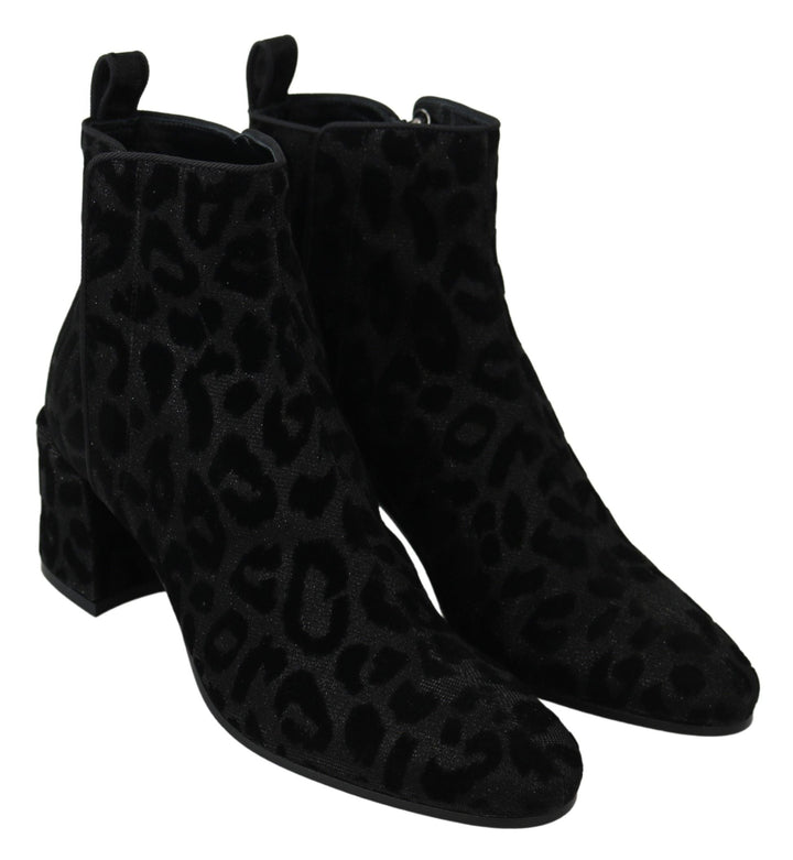 Women’s Dolce &amp; Gabbana Black Leopard Short Boots Zipper Shoes