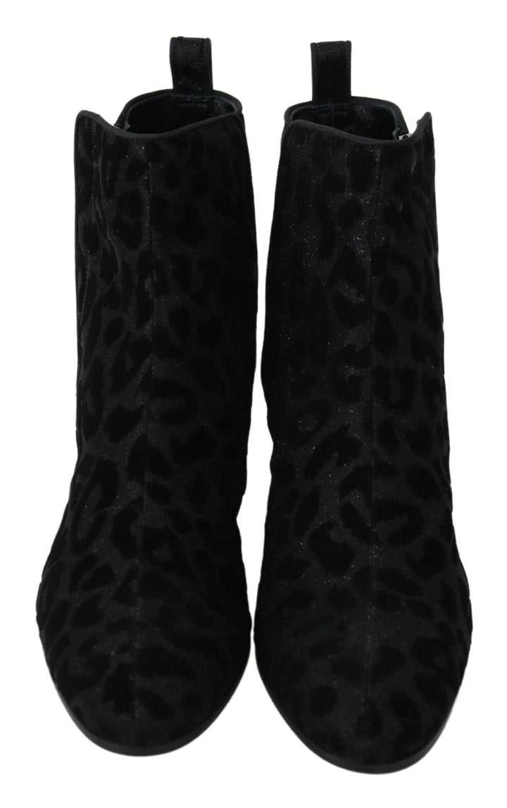 Women’s Dolce &amp; Gabbana Black Leopard Short Boots Zipper Shoes