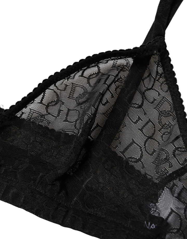 Women’s Dolce &amp; Gabbana Black Logo Mania Sheer Soft Cup Bra Underwear
