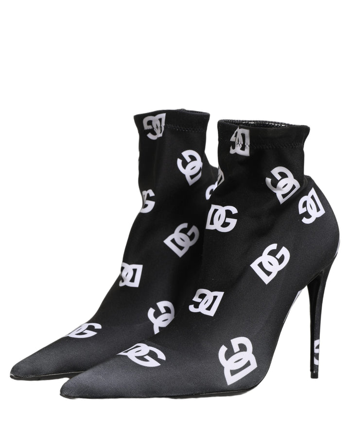 Women’s Dolce &amp; Gabbana Black Logo Stretch Heels Ankle Boots Shoes