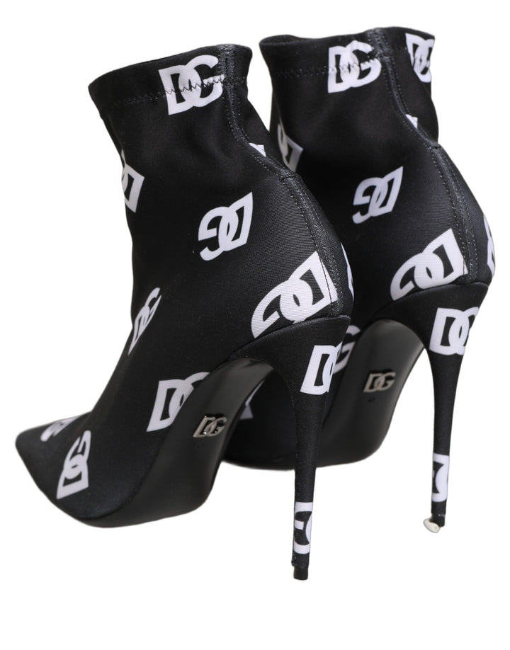 Women’s Dolce &amp; Gabbana Black Logo Stretch Heels Ankle Boots Shoes