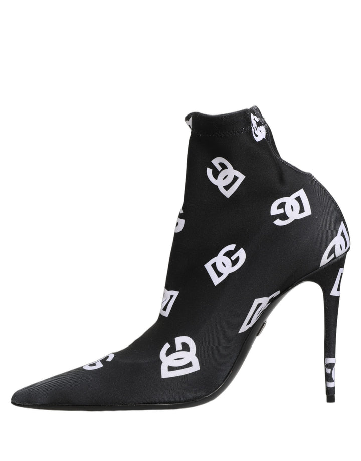 Women’s Dolce &amp; Gabbana Black Logo Stretch Heels Ankle Boots Shoes