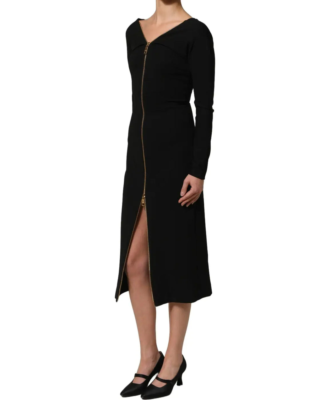 Women’s Dolce & Gabbana Black Long Sleeves Front Zipper Midi Dress