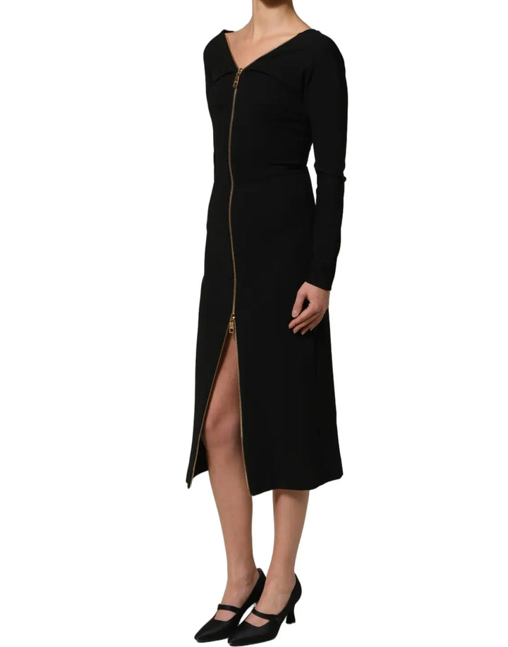 Women’s Dolce &amp; Gabbana Black Long Sleeves Front Zipper Midi Dress