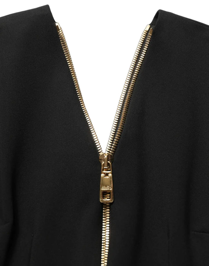Women’s Dolce &amp; Gabbana Black Long Sleeves Front Zipper Midi Dress