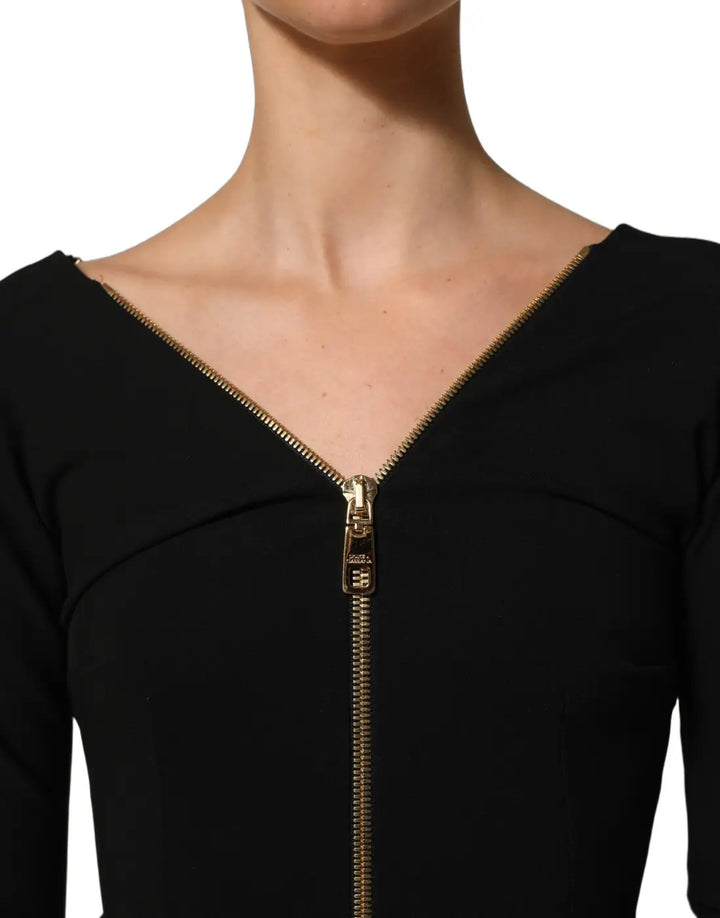Women’s Dolce &amp; Gabbana Black Long Sleeves Front Zipper Midi Dress