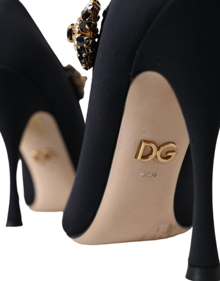 Women’s Dolce &amp; Gabbana Black Mary Jane Jersey Crystal Pumps Shoes
