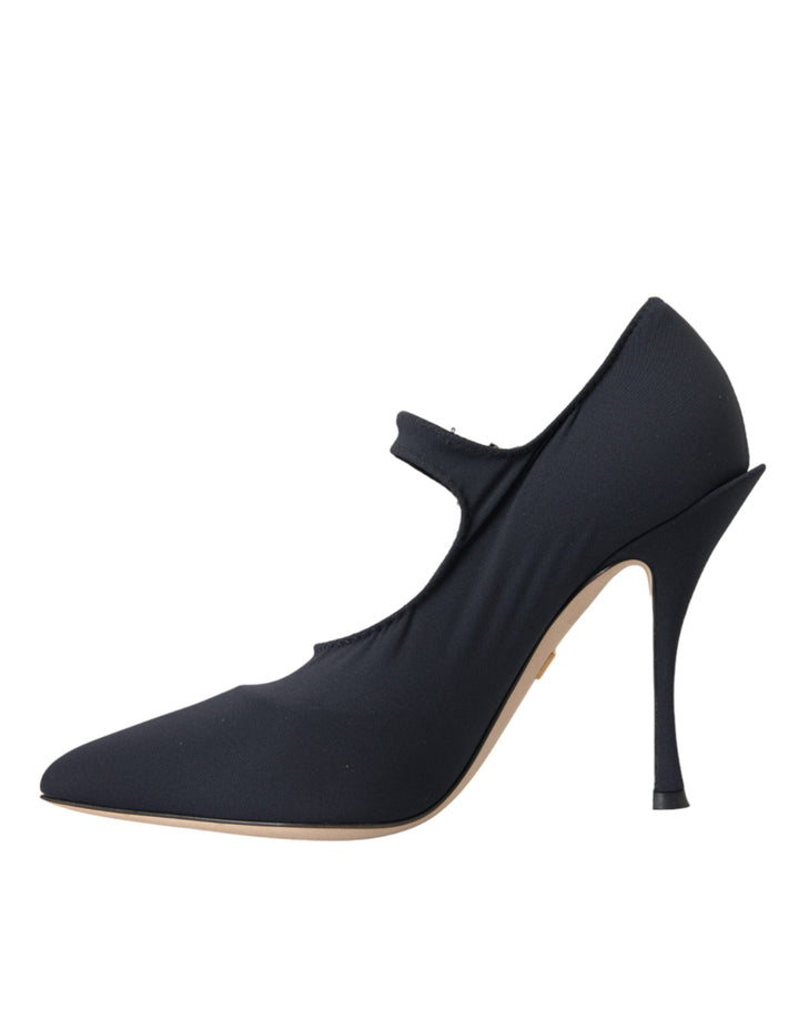Women’s Dolce &amp; Gabbana Black Mary Jane Jersey Crystal Pumps Shoes