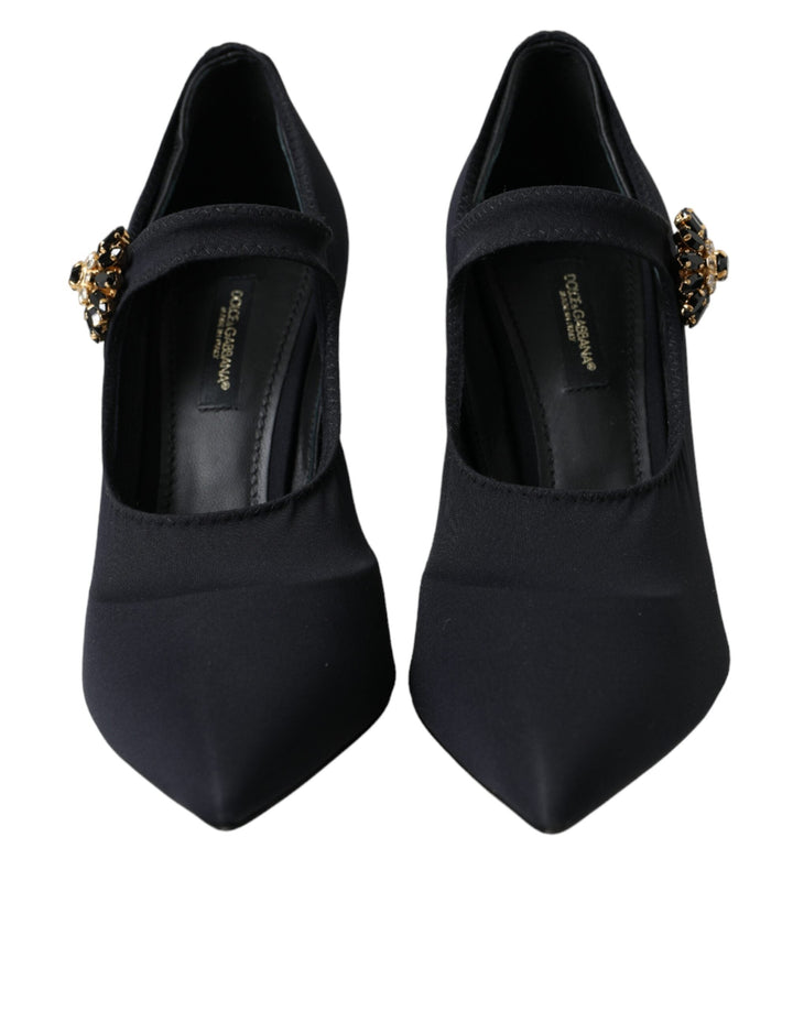 Women’s Dolce &amp; Gabbana Black Mary Jane Jersey Crystal Pumps Shoes