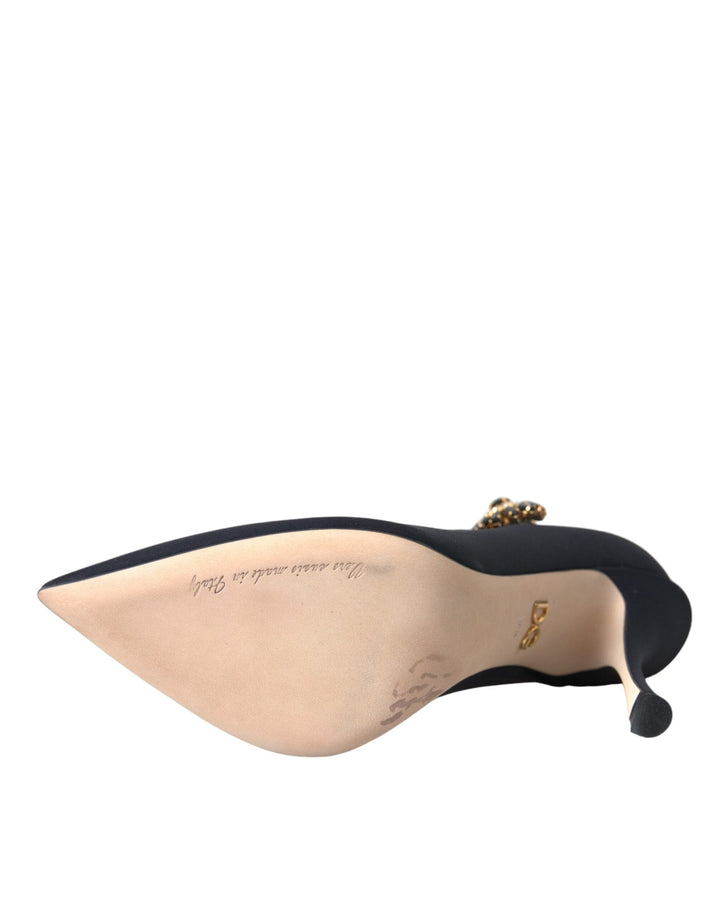 Women’s Dolce &amp; Gabbana Black Mary Jane Jersey Crystal Pumps Shoes