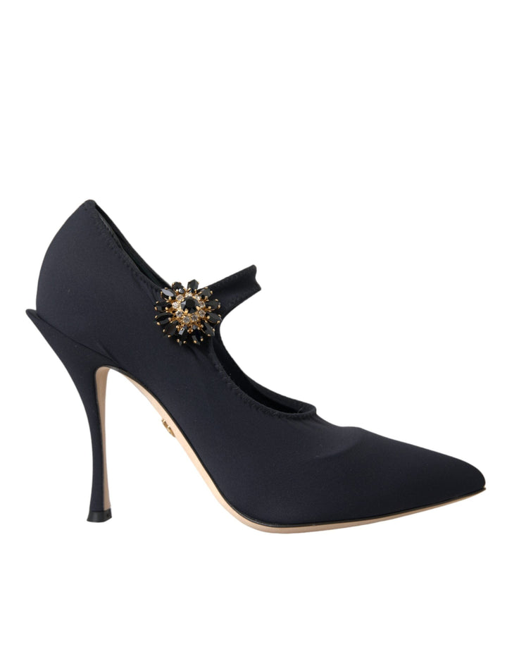 Women’s Dolce &amp; Gabbana Black Mary Jane Jersey Crystal Pumps Shoes