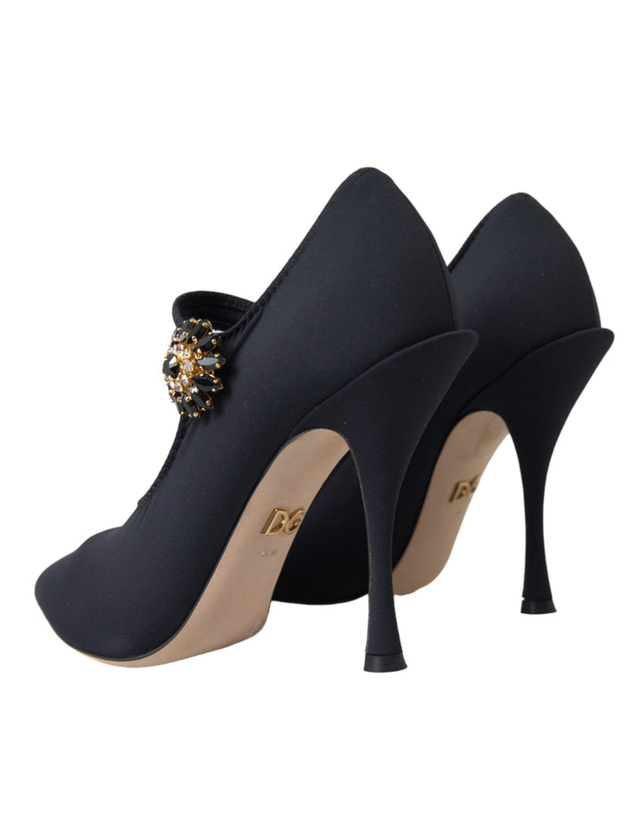 Women’s Dolce &amp; Gabbana Black Mary Jane Jersey Crystal Pumps Shoes