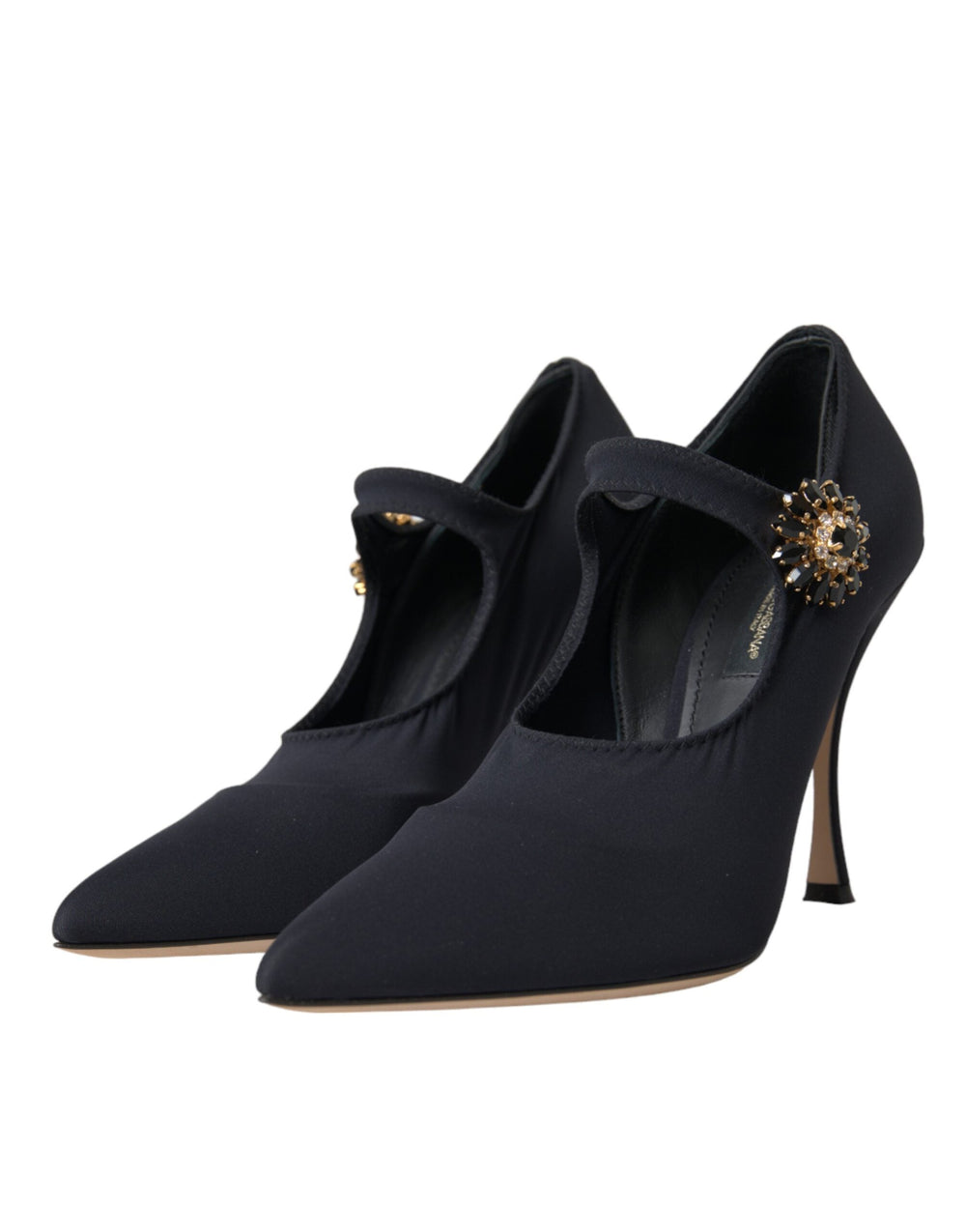 Women’s Dolce & Gabbana Black Mary Jane Jersey Crystal Pumps Shoes