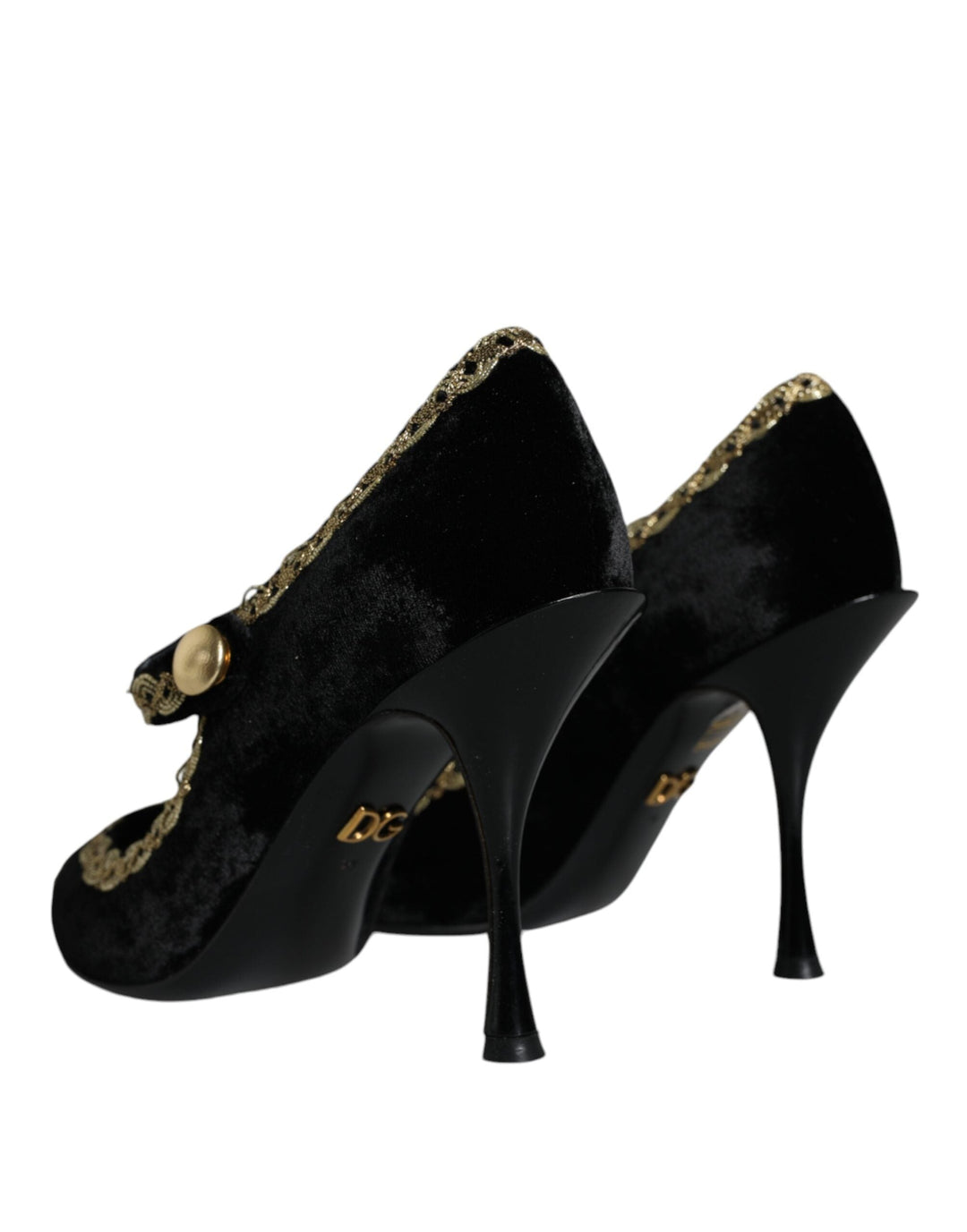 Women’s Dolce &amp; Gabbana Black Mary Janes Velvet Gold Pumps Shoes